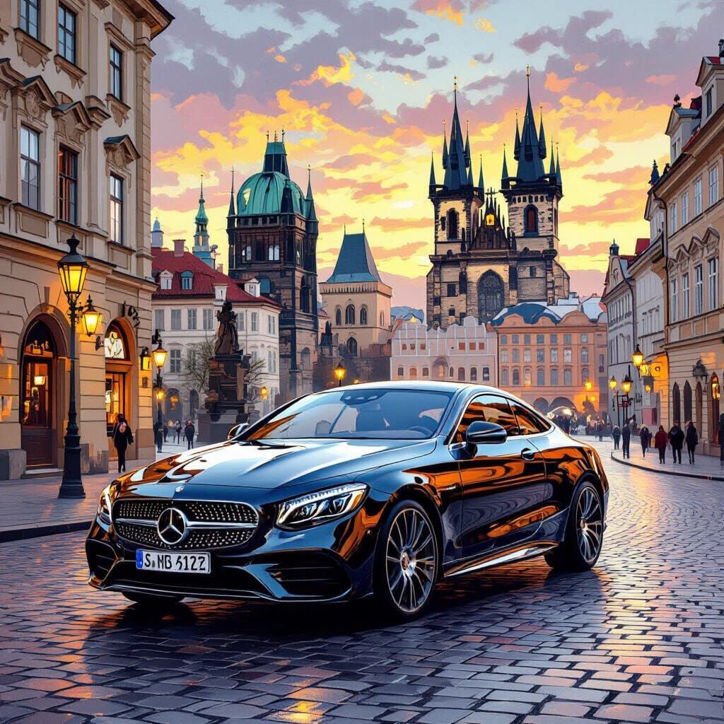 Mercedes-Benz in Prague Oil Painting