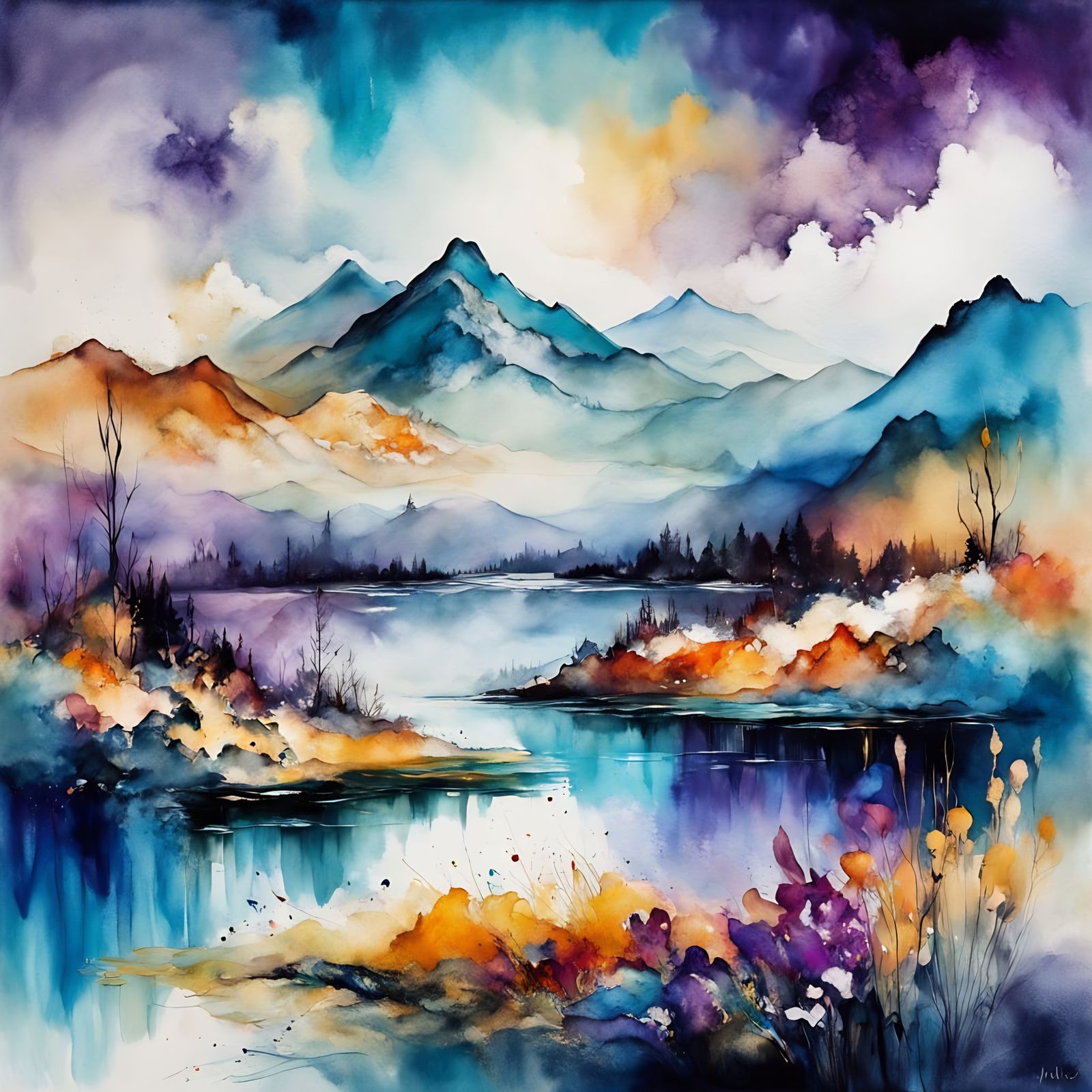 Luminous Spring Landscape in Vibrant Watercolor