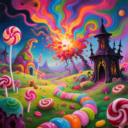 Surreal Candyland Wonderland in Gouache Style