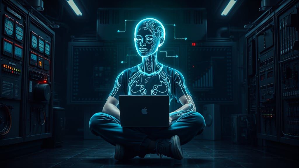 Cyberpunk Programmer Enters Surreal Dreamscape with Holograp...