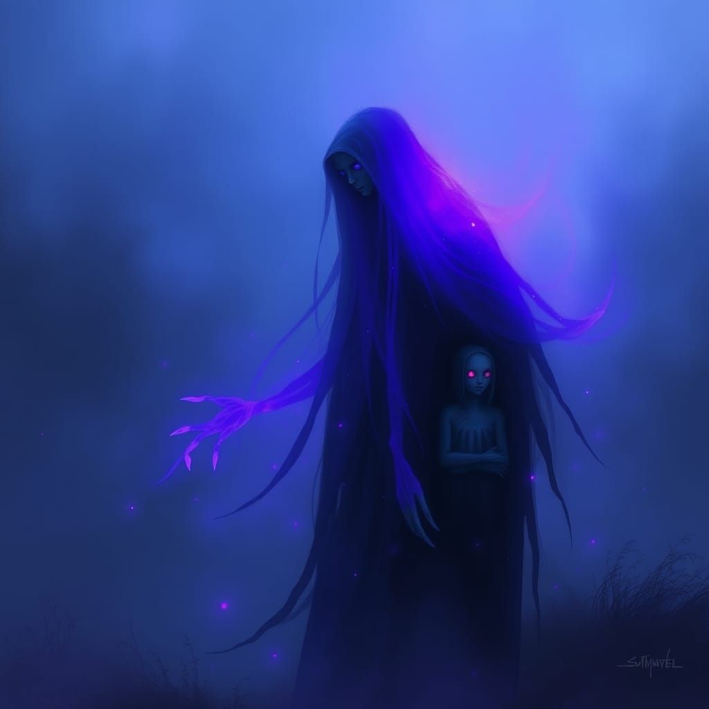 Ethereal Purple Haunter in Dreamlike Landscape