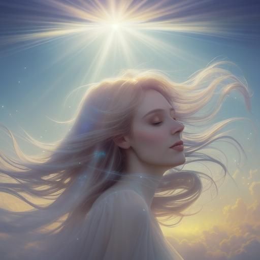 Ethereal Woman Reaching for Heaven in Digital Art