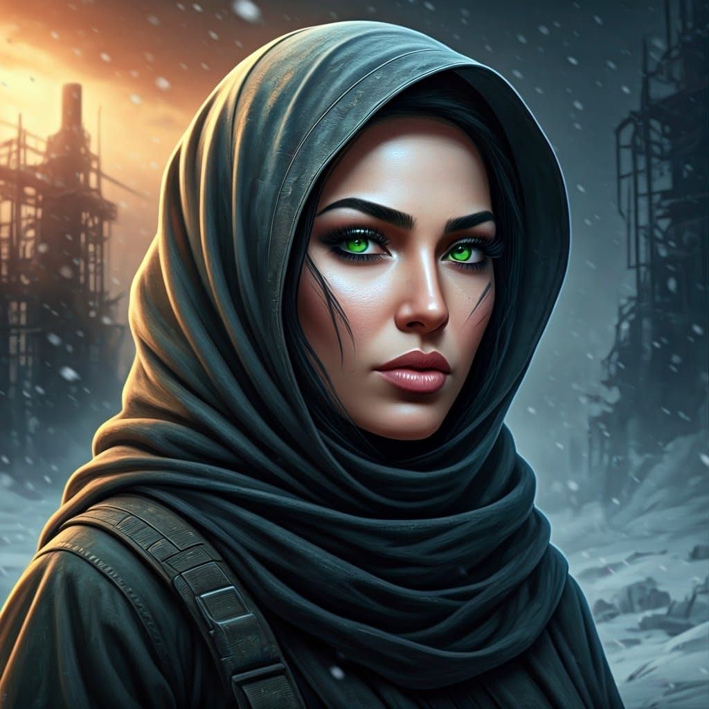 Resilient Woman in Radioactive Wasteland, Hyperrealistic Con...