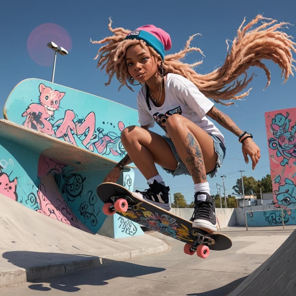 Biopunk African Skater Princess in Manga Style