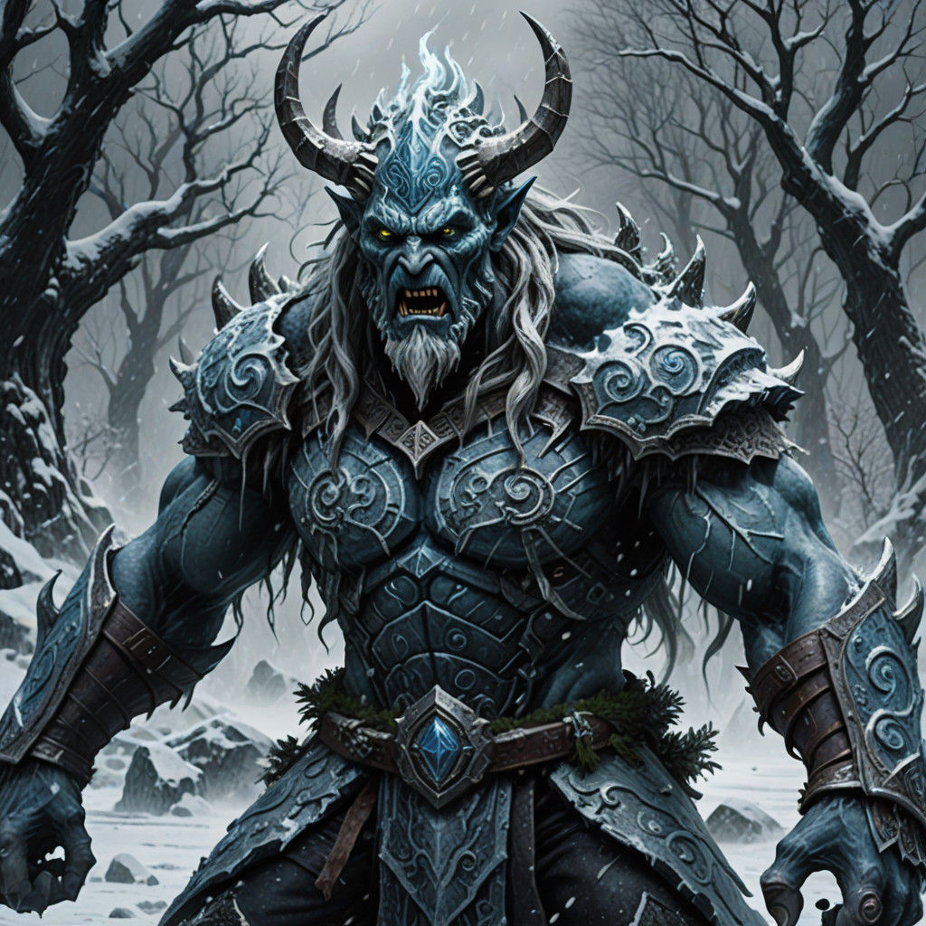 Frost Giant Conjures Winter Storm in Grimdark Fantasy