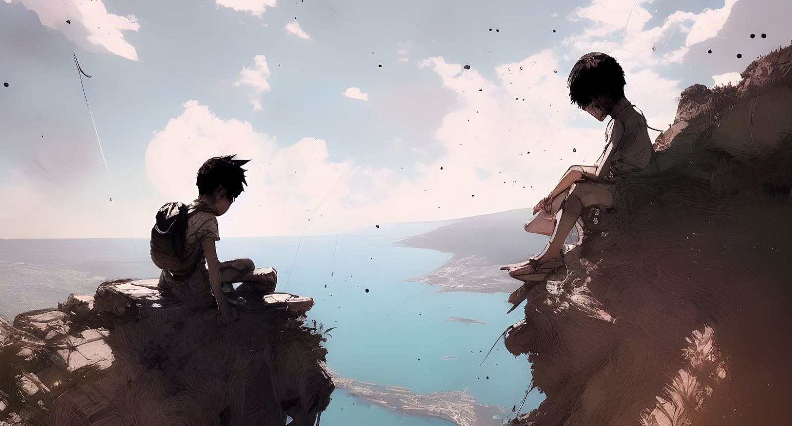 Boy on Cliff Edge: Digital Watercolor Illustration