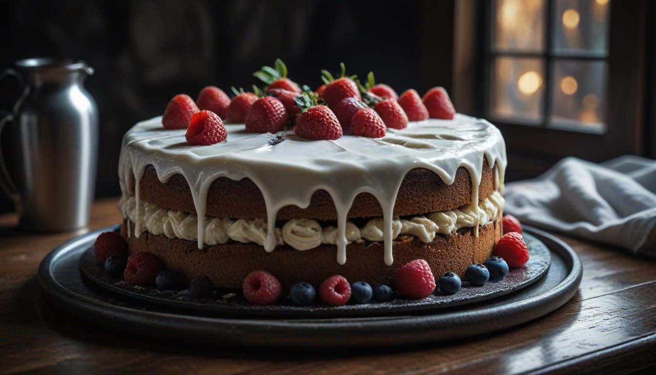 Cake Disaster on Marble Floor in Hyperrealistic Style