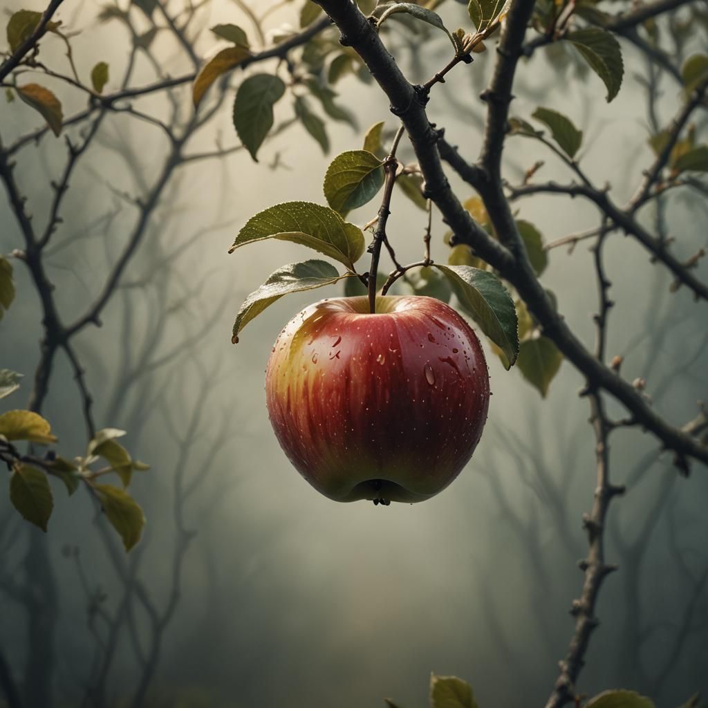 Hyper-Realistic Apple in Golden Light: Digital Art