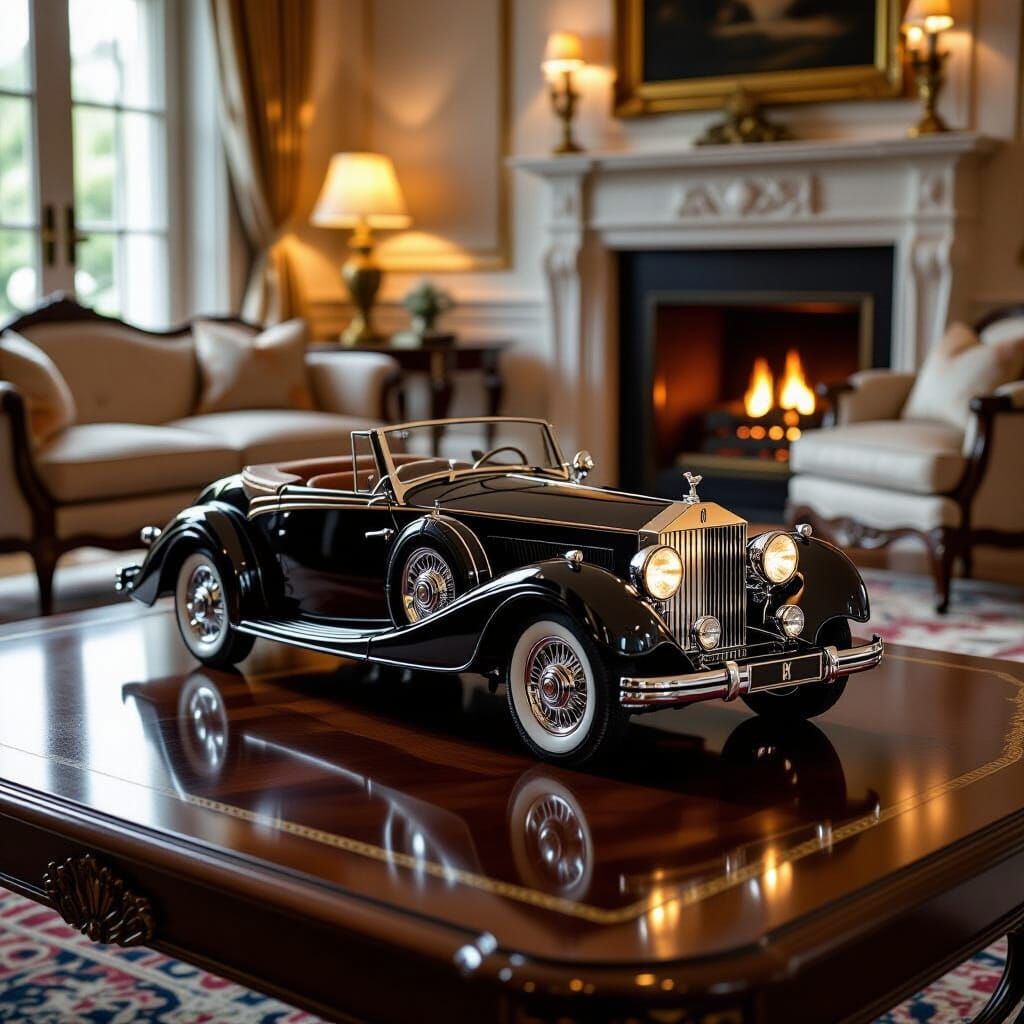 Detailed Rolls-Royce Model in Luxurious Living Room