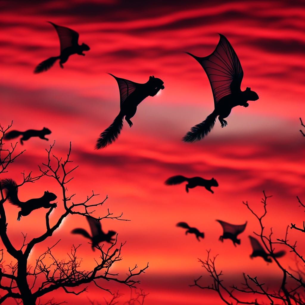 Squirrels Soaring at Sunset