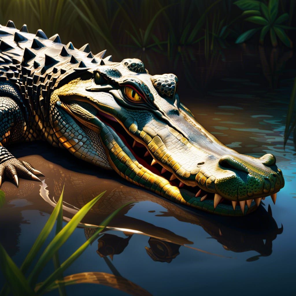 Alligator sunning itself in the bayou