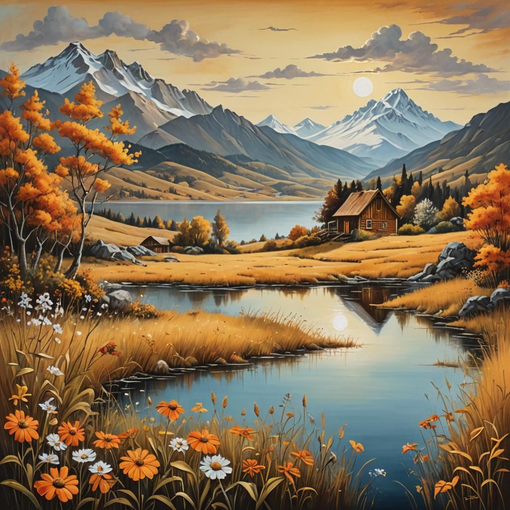 Surreal Autumn Meadow Landscape in Dali Style