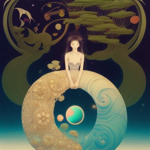 Woman in Surreal Sun and Moon Chair