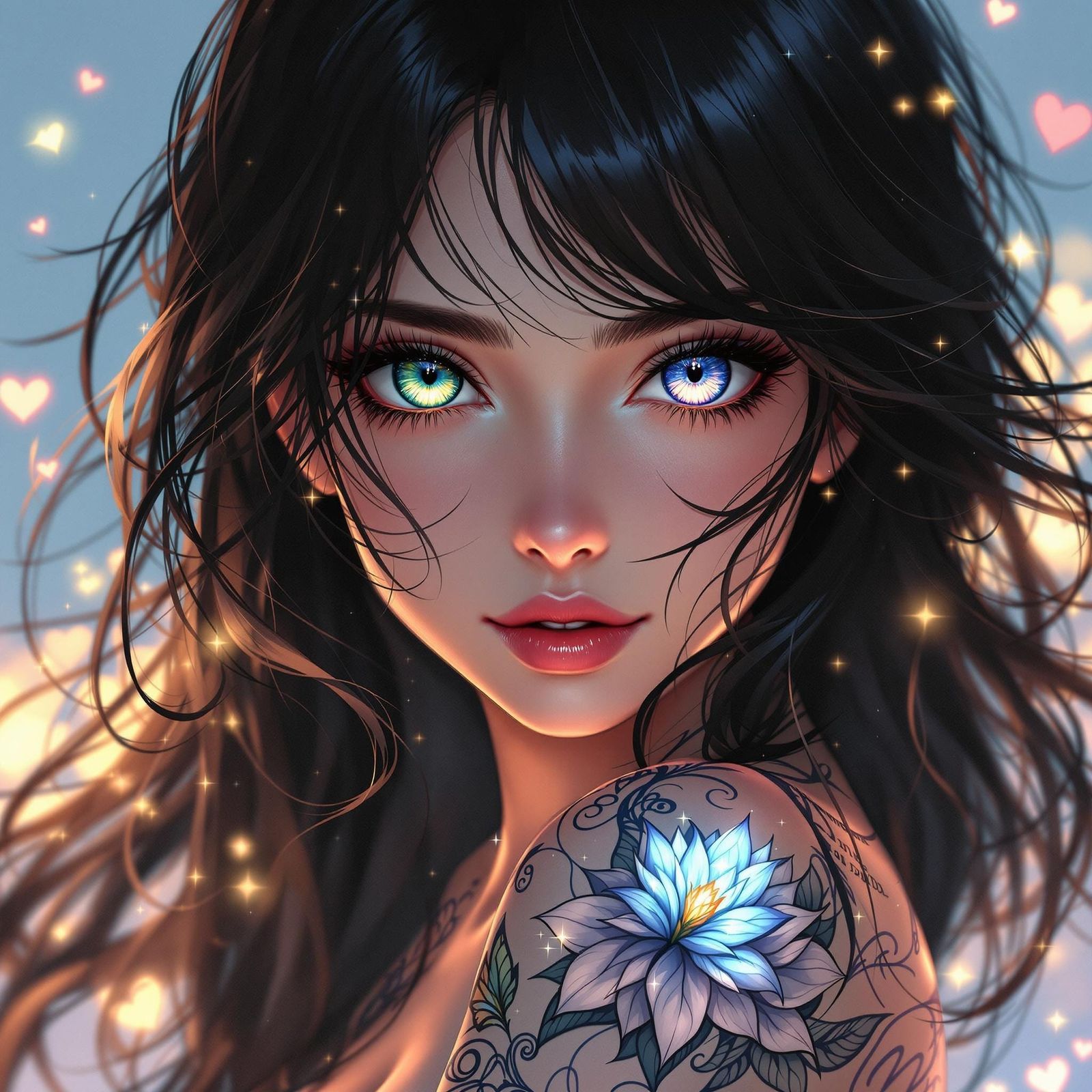 Enchanting Anime Portrait of a Young Woman with Intricate Ta...