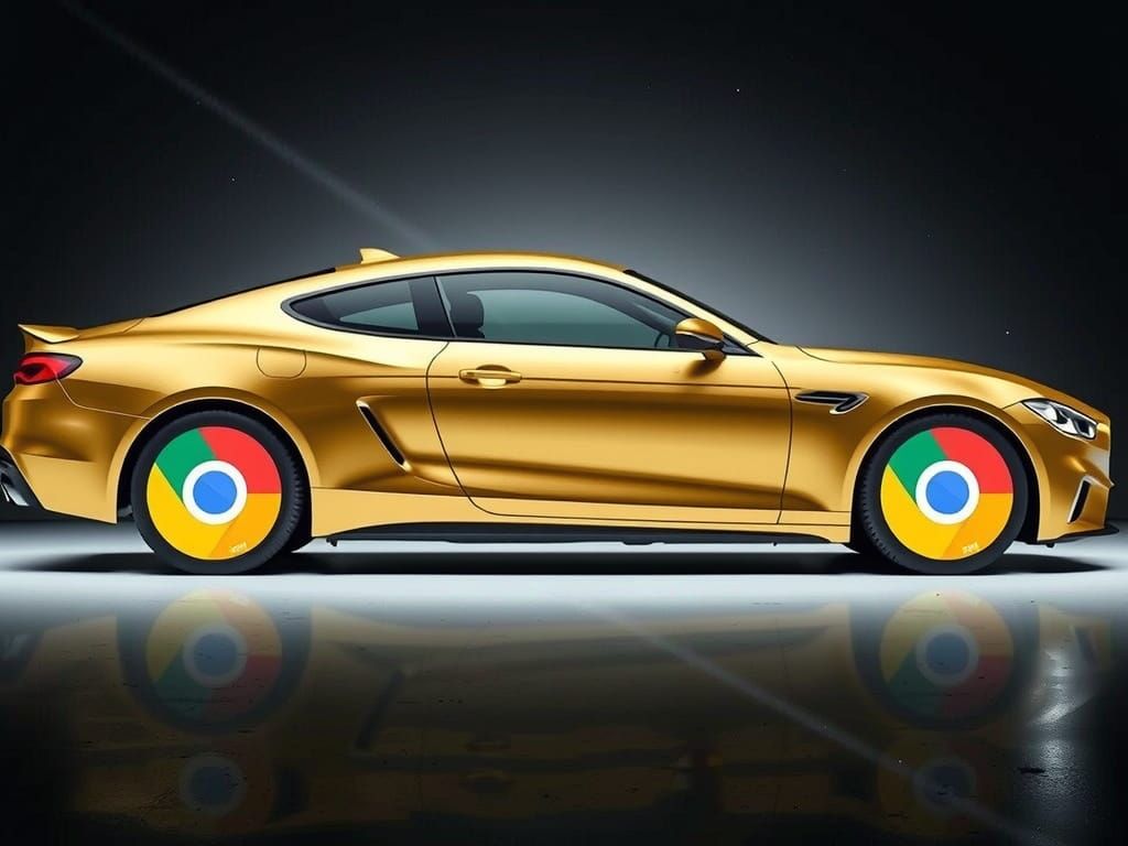 Chrome Car with Google Logo Wheels, Photorealistic