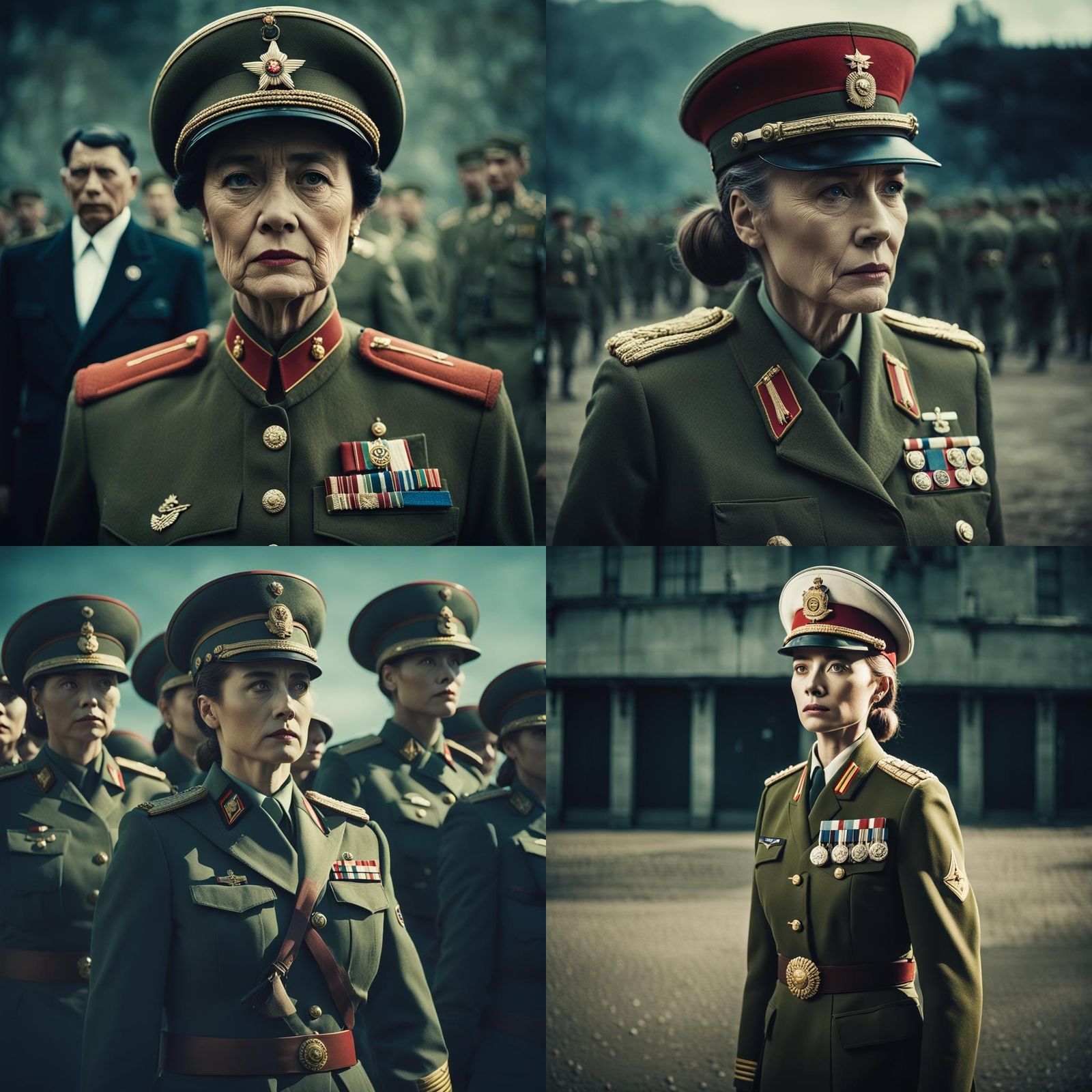 Female General in Military Uniform: Cinematic Film Still