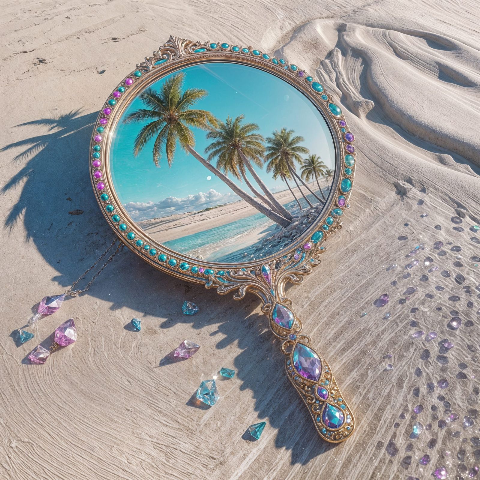 Ornate Mirror Reflects Dream Beach Scene