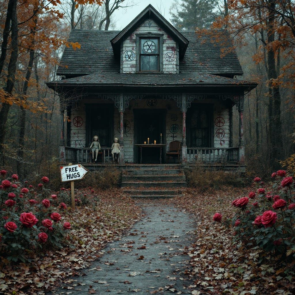 Creepy Abandoned House in Autumn Woods