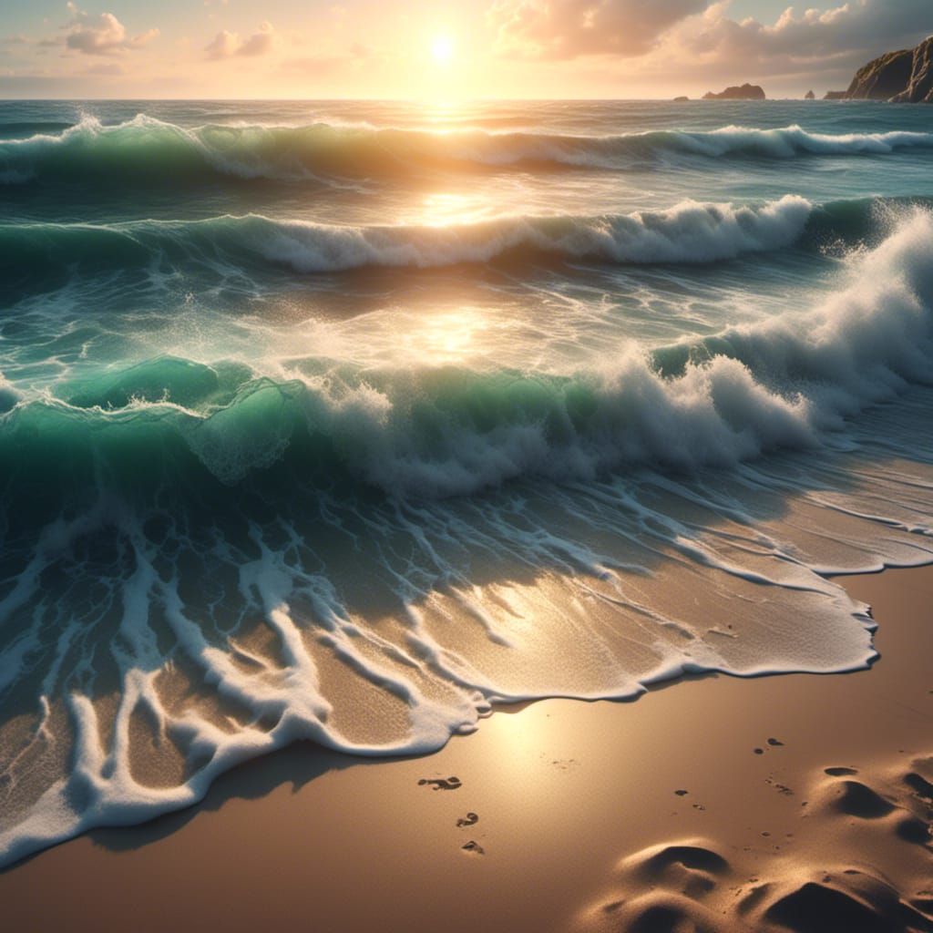 Hyperrealistic Beach with Ethereal Colors