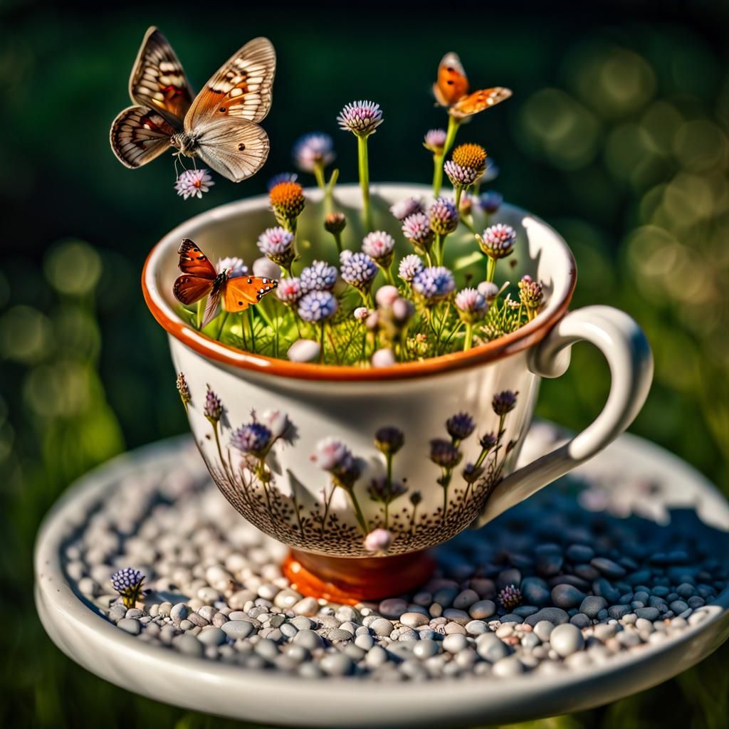 Miniature World in Earthenware Cup Diorama