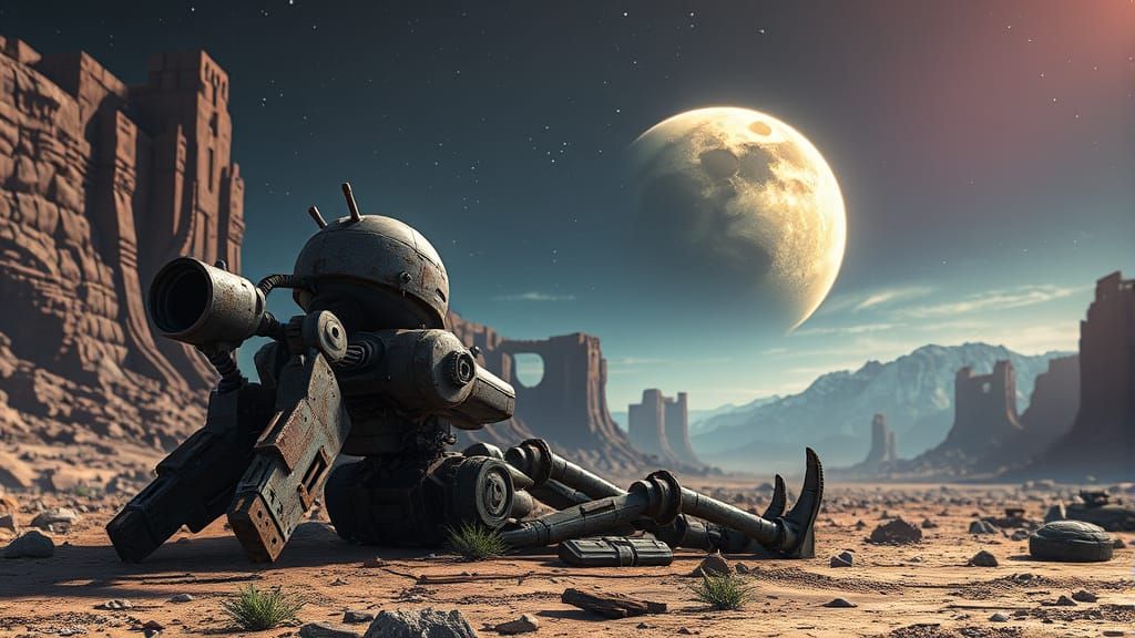 Anime Mecha Skeleton Gazing at Saturn