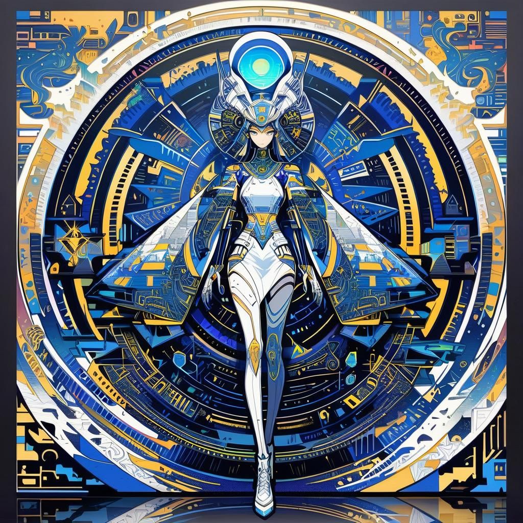 Futuristic Egyptian Anime Girl in Hyperdetailed Drawing