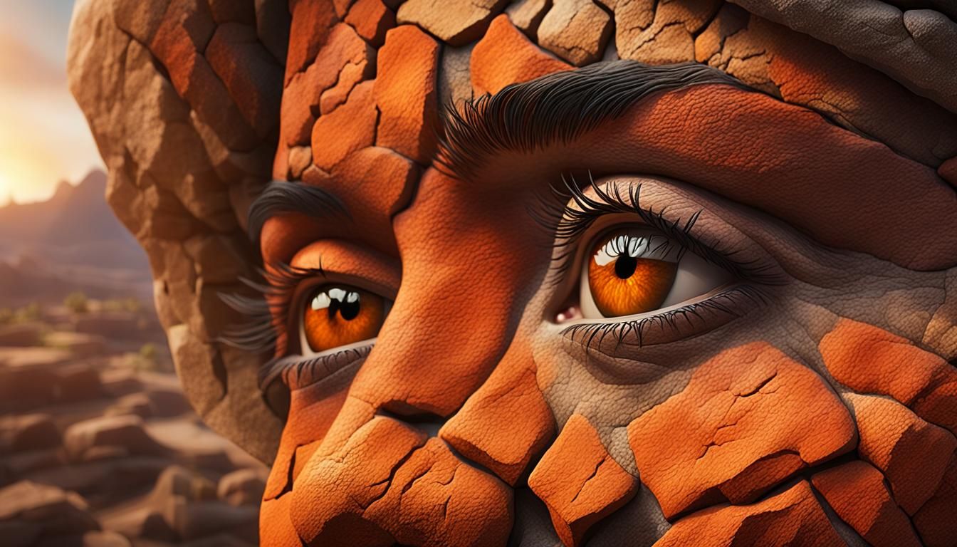 Stone Woman with Celestial Eyes: Surreal Photo