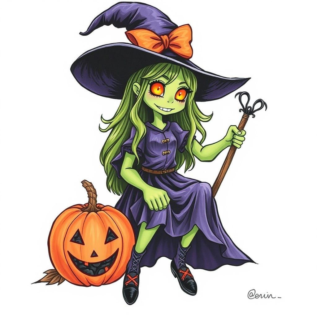 Halloween Witch Casting Spells Under Full Moon