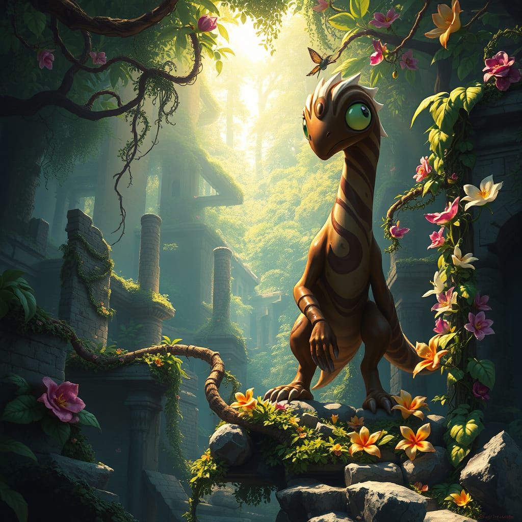 Candy Creature Explores Lost Mayan Ruins in Ghibli Style