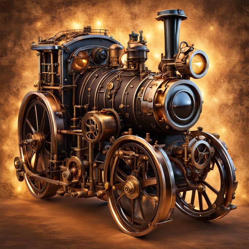 Steampunk Engine Illuminated by Fairy Lights