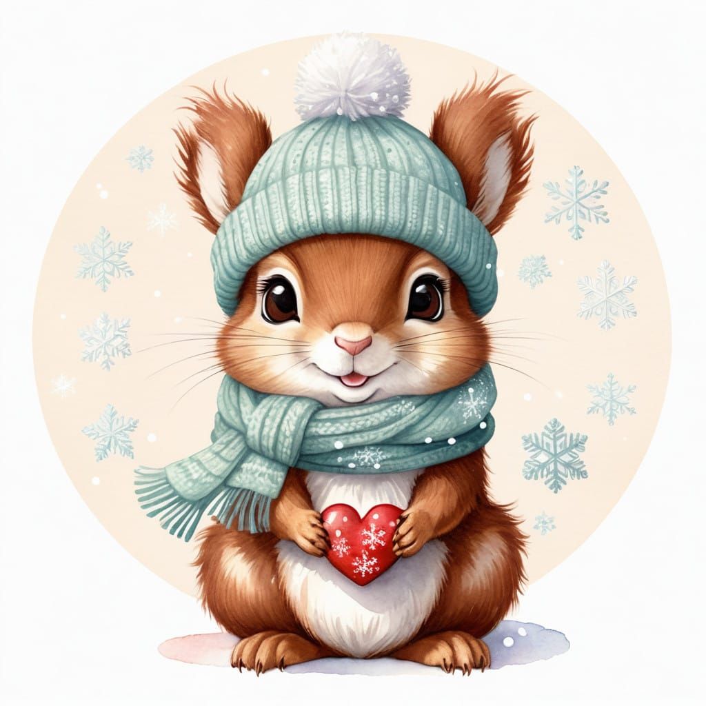 Whimsical Chibi Squirrel in Winter Wonderland