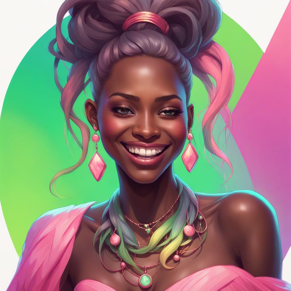 Radiant Woman with Rainbow Hair, Hyperdetailed Portrait