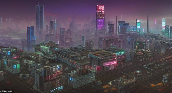 Cyberpunk Megacity: Convergence of Destinies in Abstract Art
