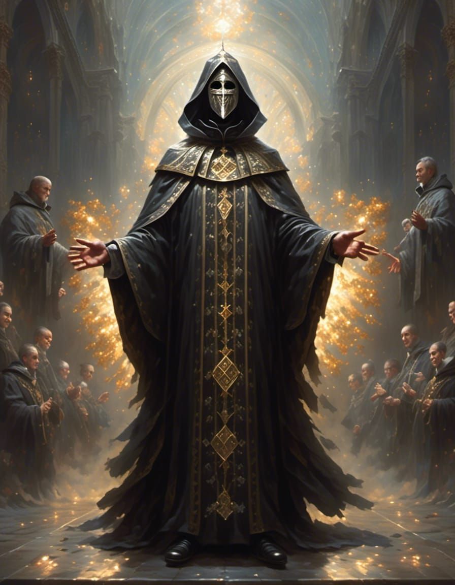 Priest with Ornate Silver Mask in Hyperreal Style