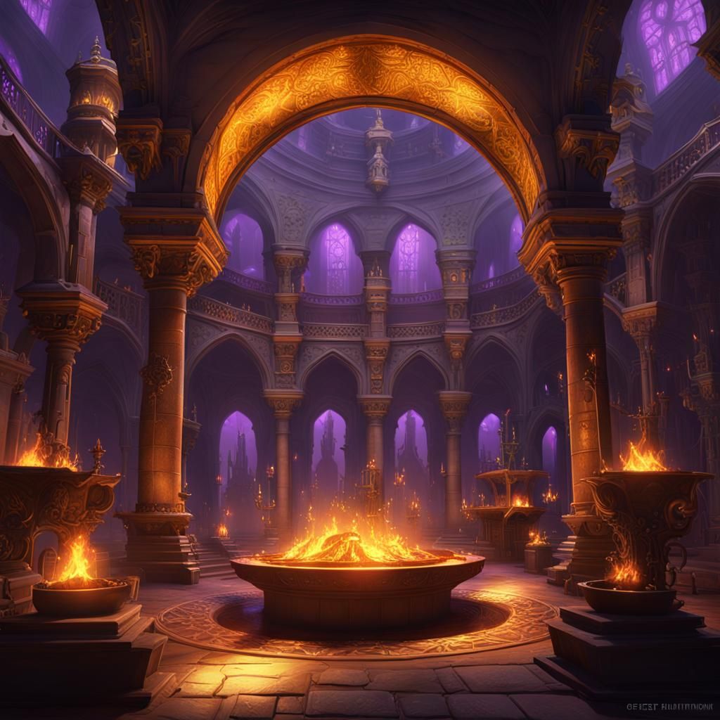 Celestial Sanctuary with Forges: Dark Fantasy Concept Art