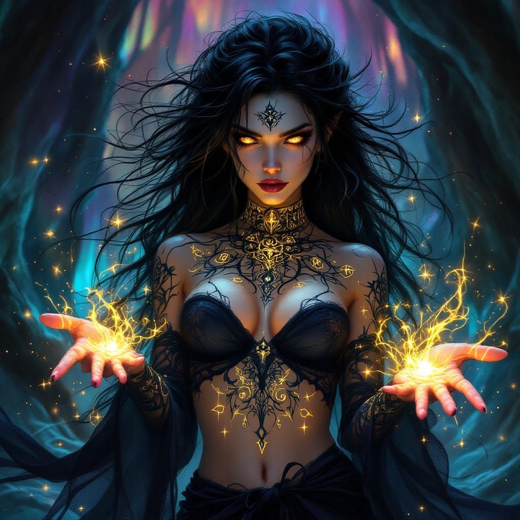 Enchanted Elvish Sorceress Radiates Mystical Energy