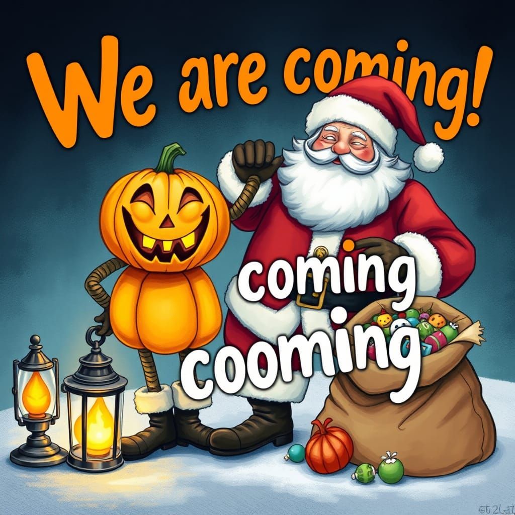 Festive Jack O'Lantern and Santa Claus Illustration