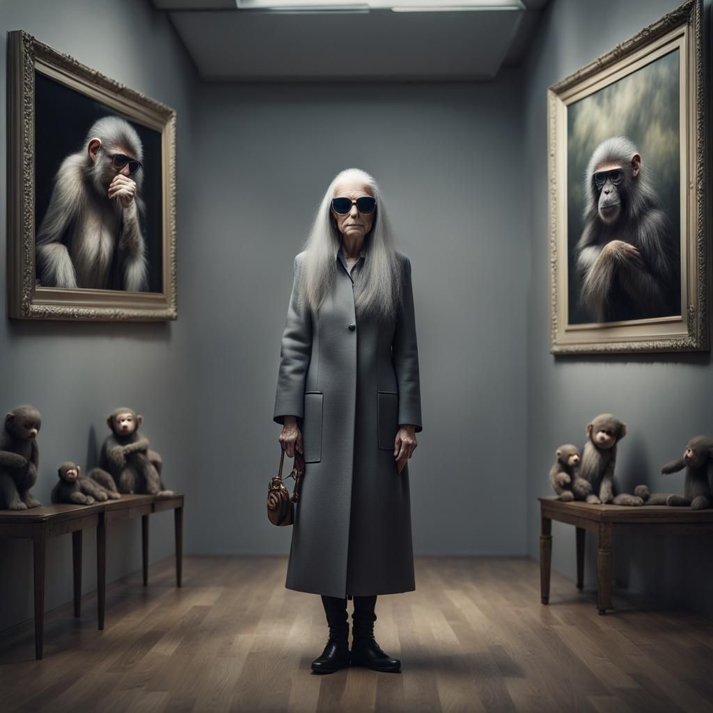 Woman Hanging Art Photograph in Gallery