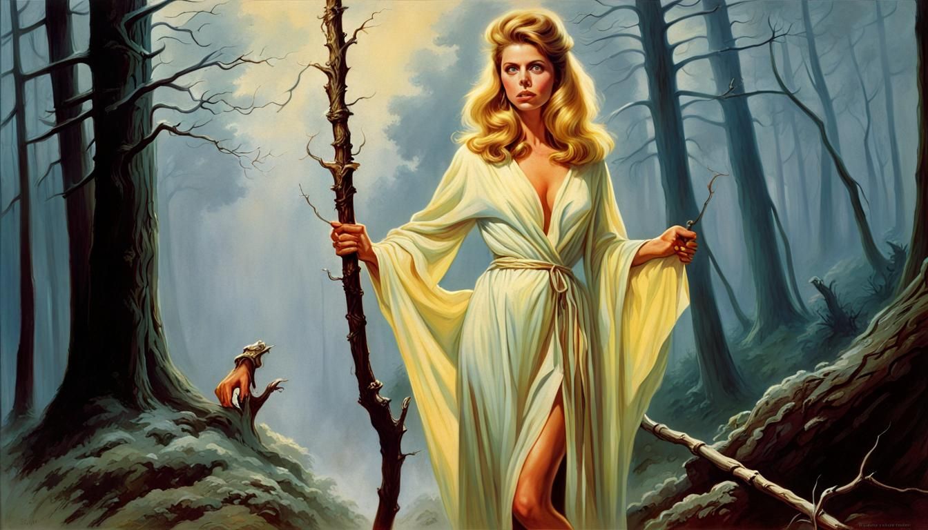 Fantasy Woman with Staff in Pinup Style