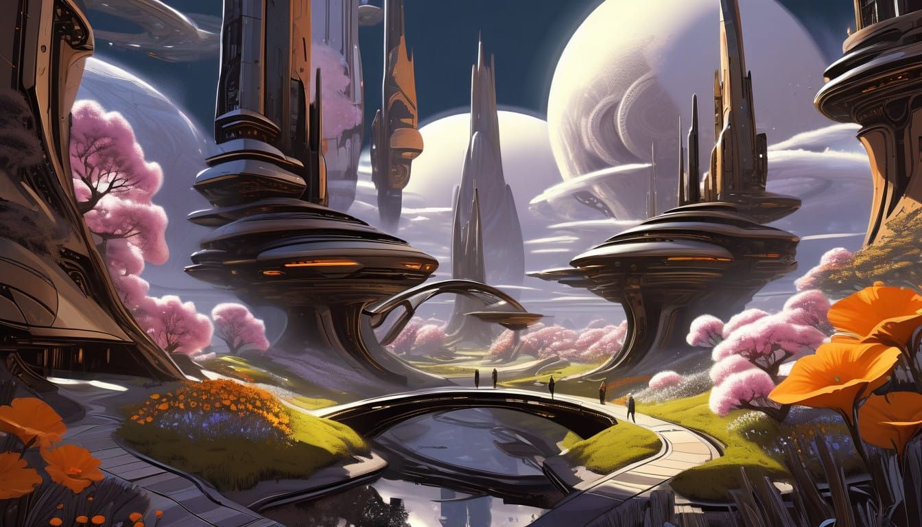 Serene City Oasis with Shimmering Aura