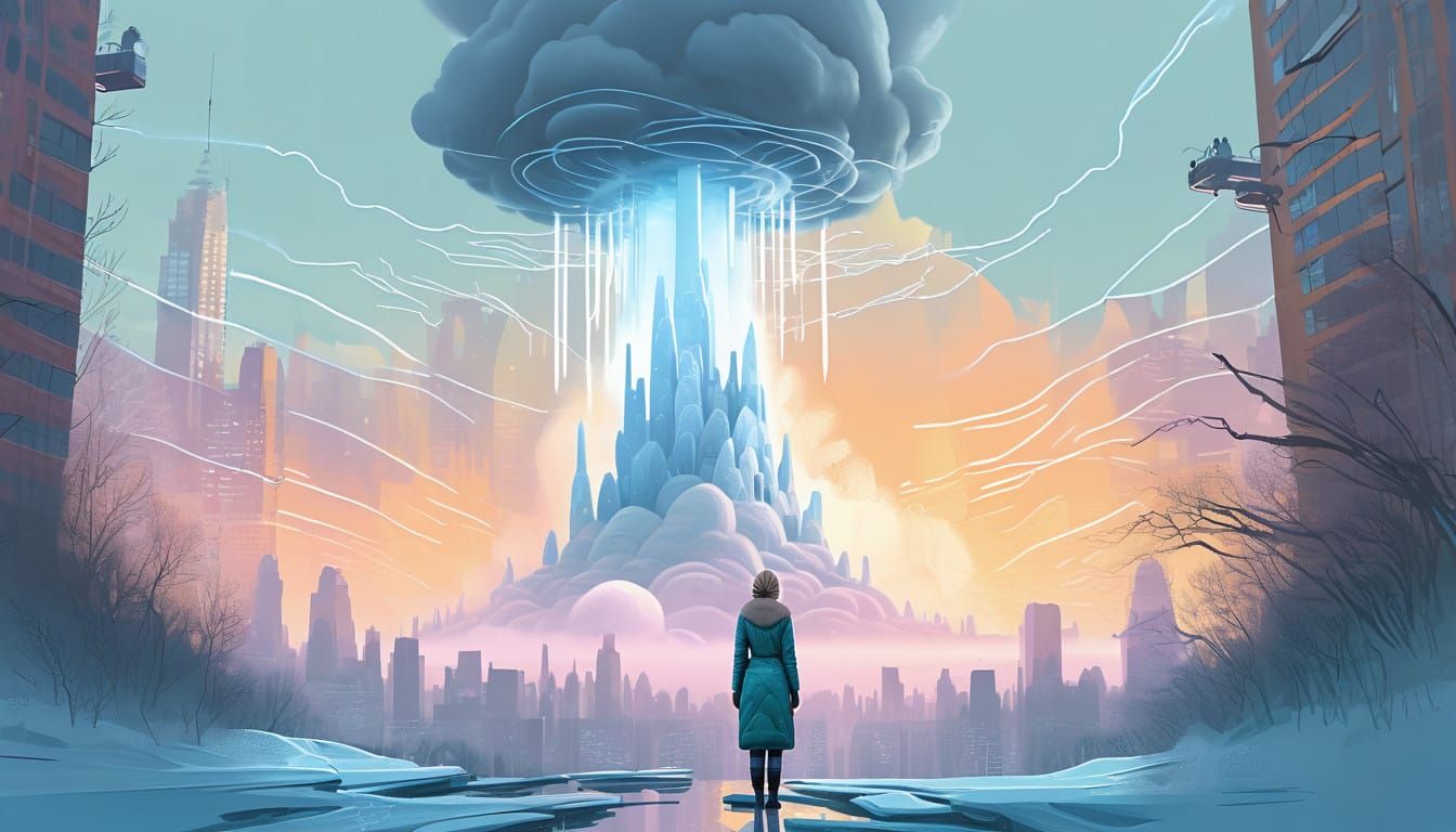 Ethereal Teleportation Moment in a Bustling Cityscape