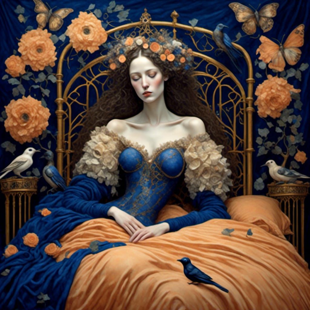 Surreal Dreamscape with Birdcage, Klimt Style