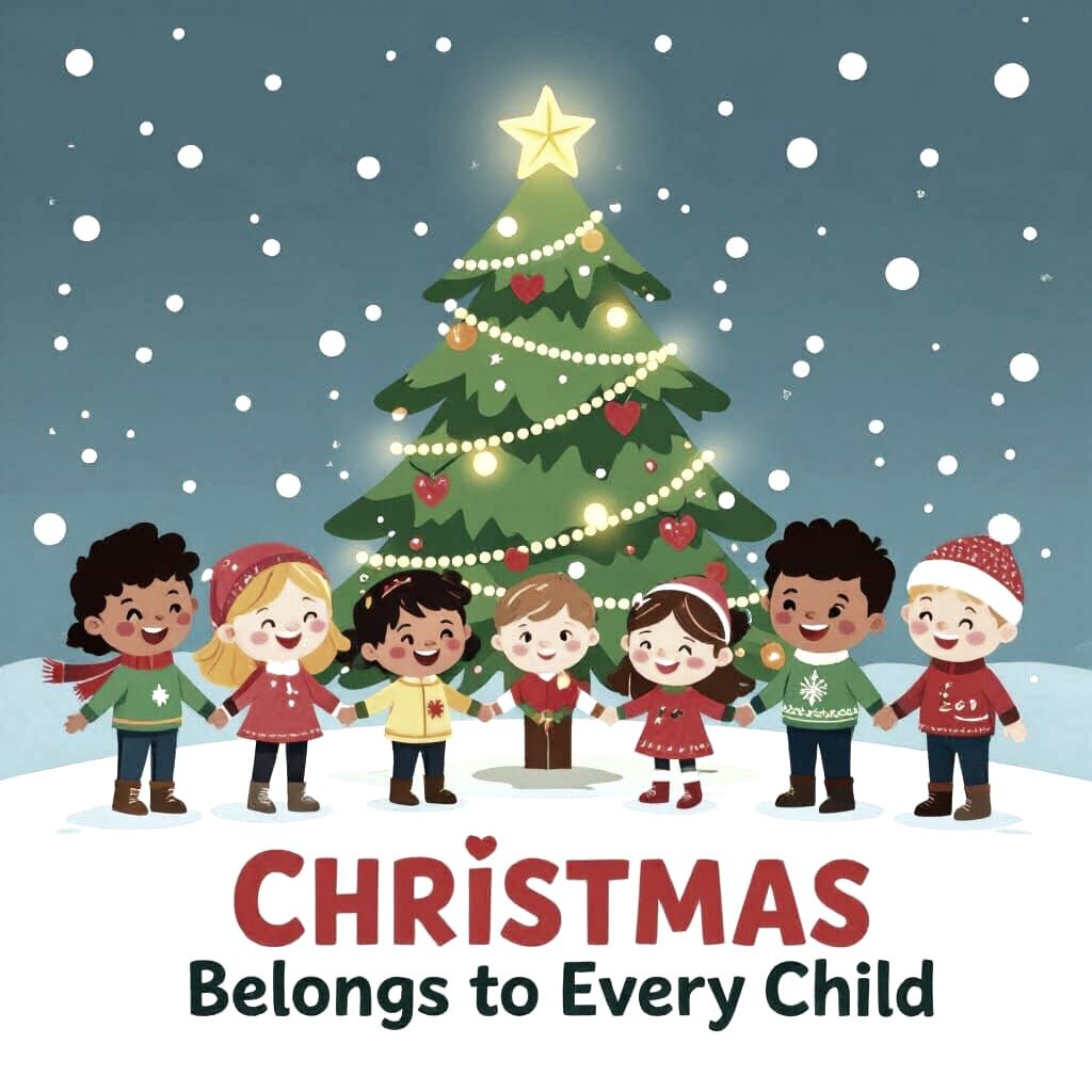 Cute Christmas Tree Starring Diverse Children in Etsy Style