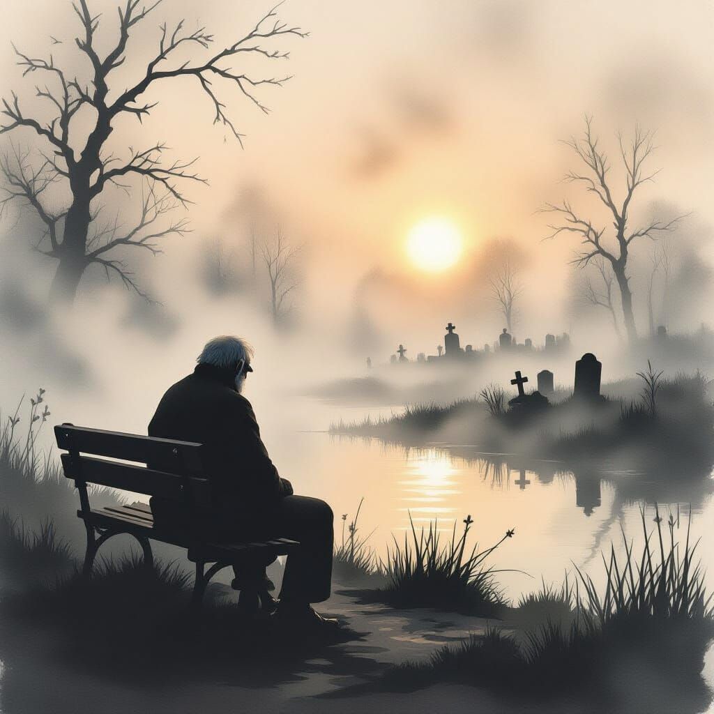 Melancholy Silhouette in Watercolour Landscape