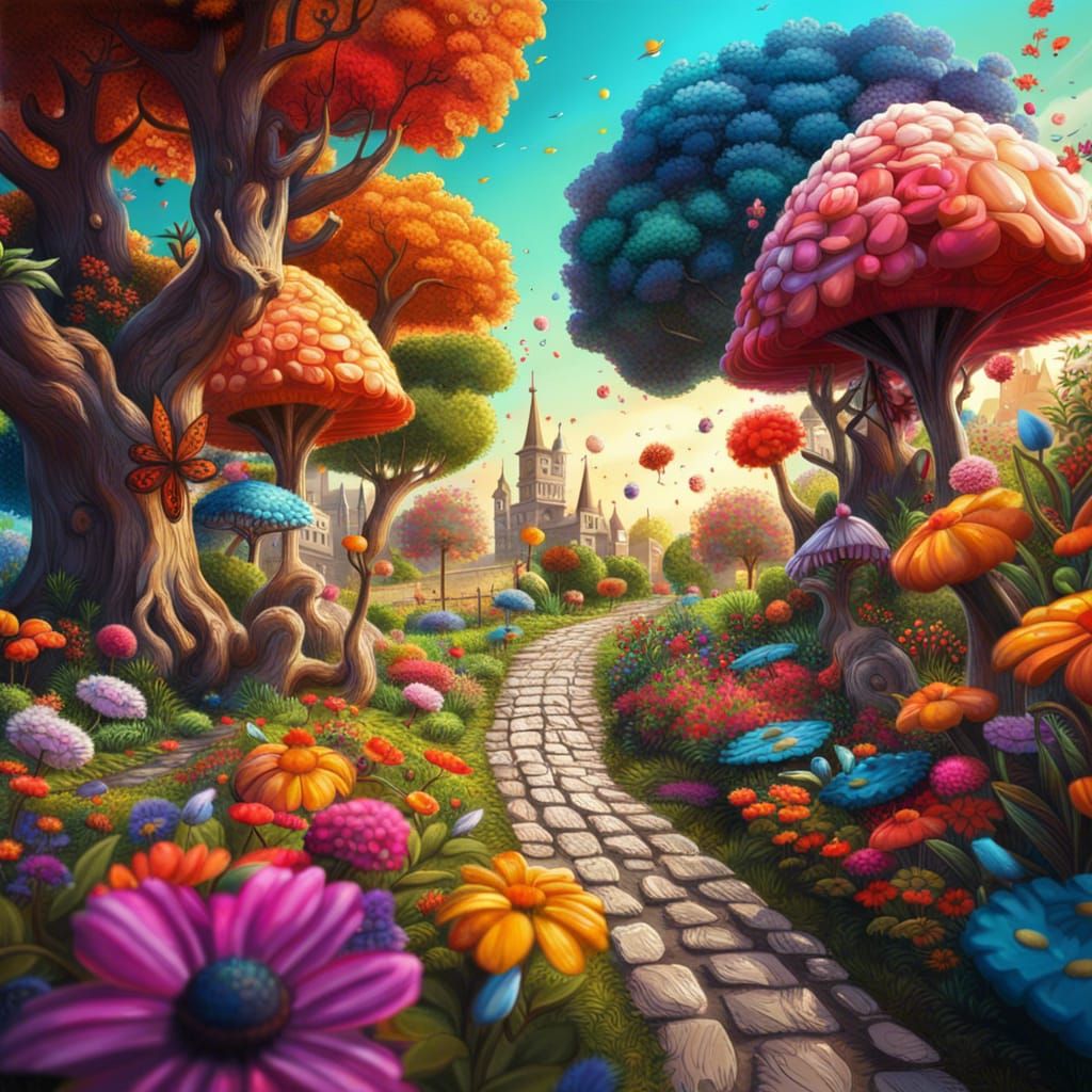Vibrant Wonderland Scene with Colorful Background
