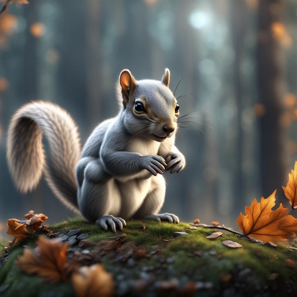 Winged Grey Squirrel: Detailed Matte Painting in 8K