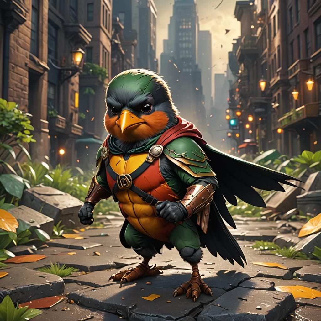 Robin Bird as DC Hero: Detailed Matte Painting