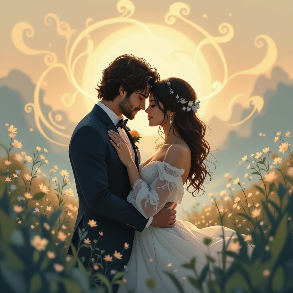Romantic Couple in Mystical Landscape, Fantasy Art