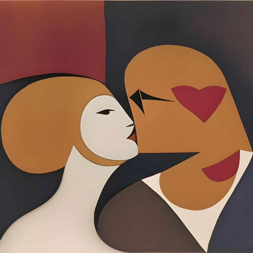 Abstract Kissing Scene in Paul Klee Style