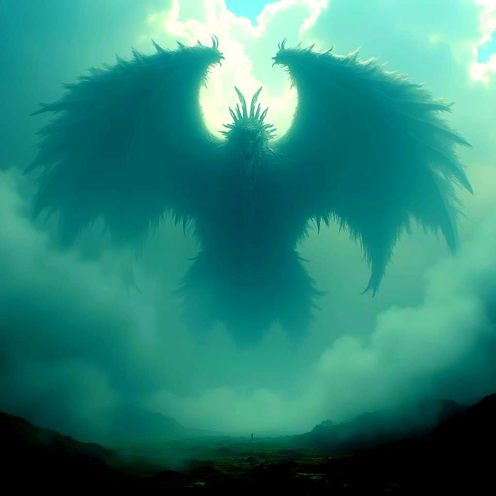 Gigantic Demon God Among Clouds